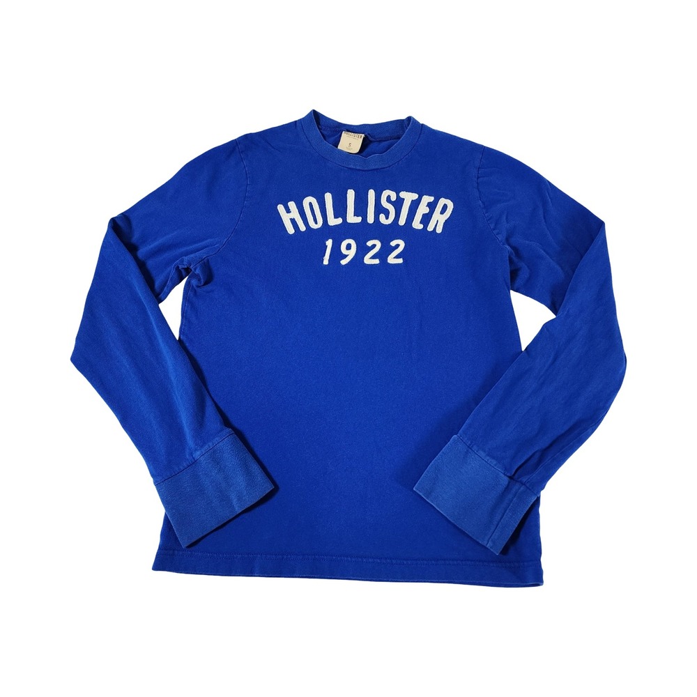 Hollister y2k Vintage Mens Blue Long Sleeve Graphic T-Shirt Chenille Logo 1922 S